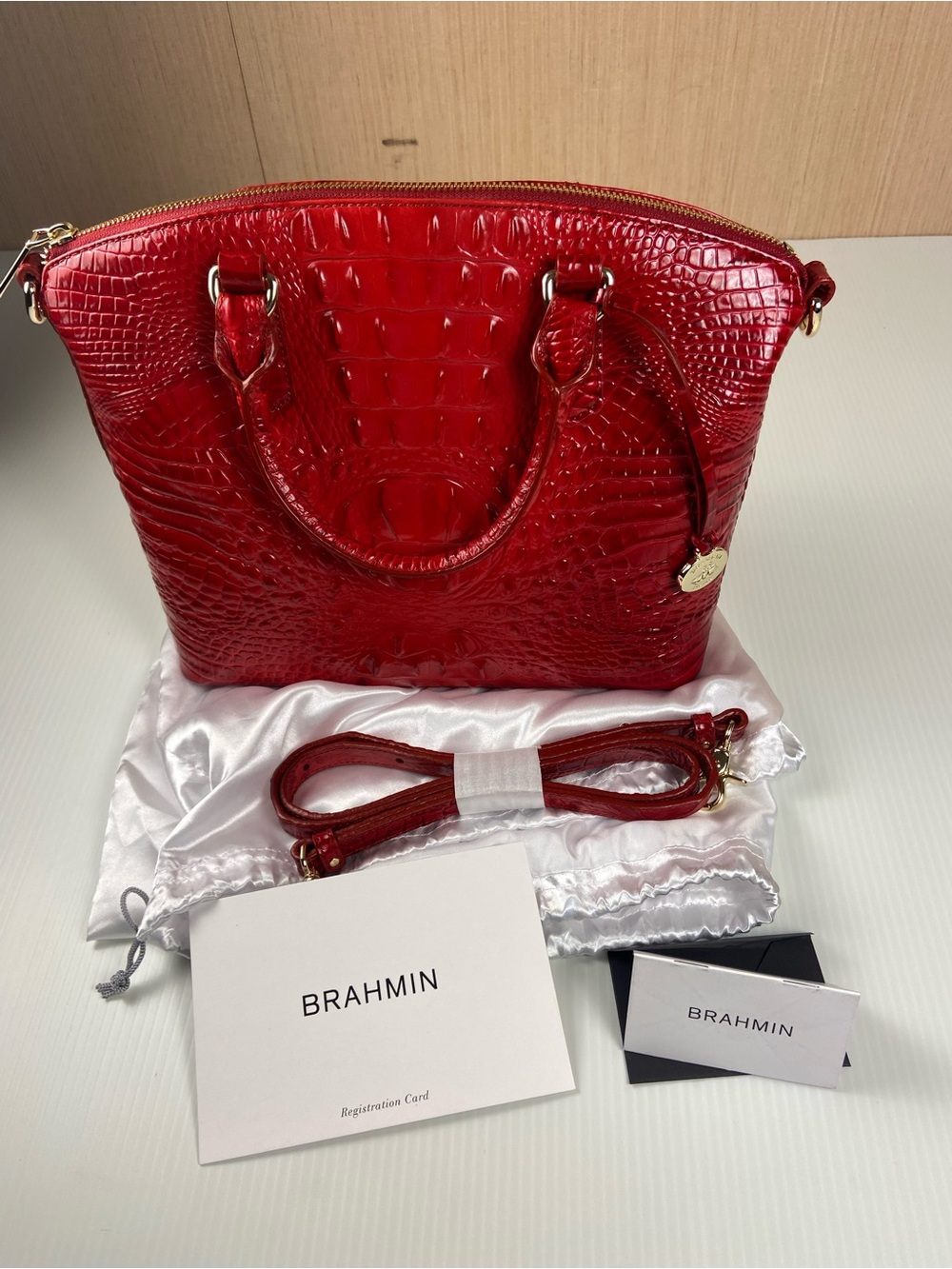 Brahmin Duxbury Satchel Red Melbourne Embossed Leather NWOT